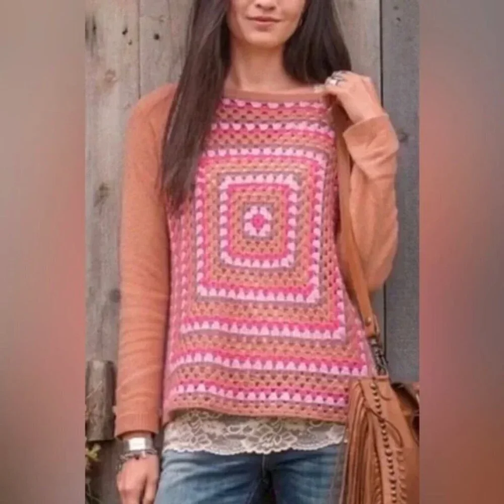 Sundance Crochet Granny Square Sweater Small - Picture 1 of 8